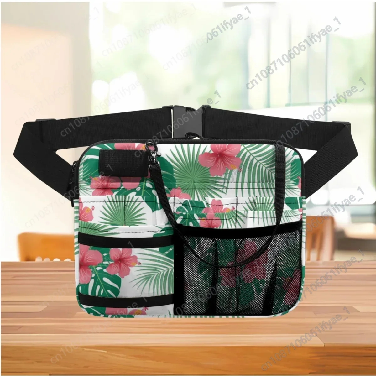 Sac banane portable pour femme, ceinture d'infirmière, Hibiscus Jungle Tropical Print, Poudres initiées, Cadeau à la demande