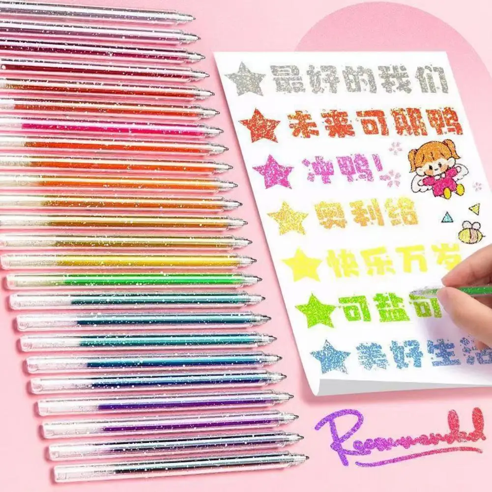 14cm Highlighter Pen Set Transparent Body Multicolored Painting Pen With Glitter Sparkling Effect Metal Tip Ink Highlighter
