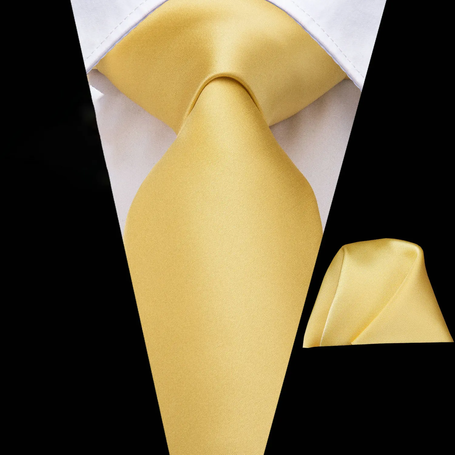 VERVEROW Solid Tone Yellow Necktie with Matching Pocket Square Men Formal Dress Tie Handkerchief Accessory for Banquet Office