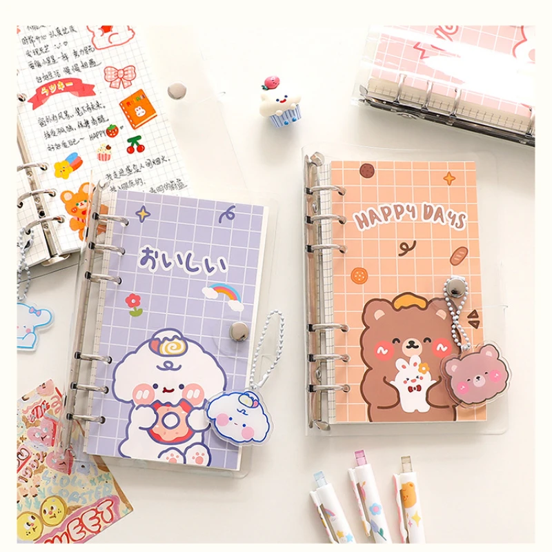 100 Sheets Korean Cute Cartoon Notebook Loose Leaf Detachable Book Kawaii Bear Scrapbook Journal Planner Notebook for Student