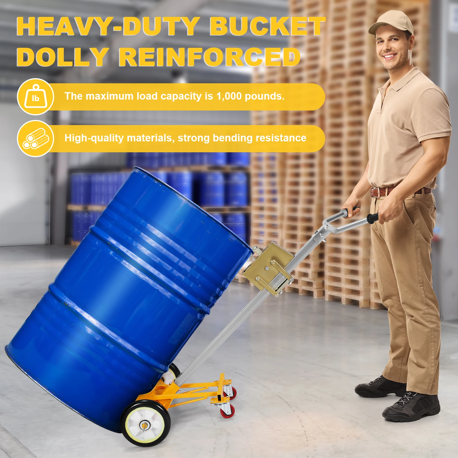 

55 Gallon Drum Truck with Wheels Drum Hand Truck with Reinforced Design 1000Lbs Load Capacity for Garages Workshops and Outdoor