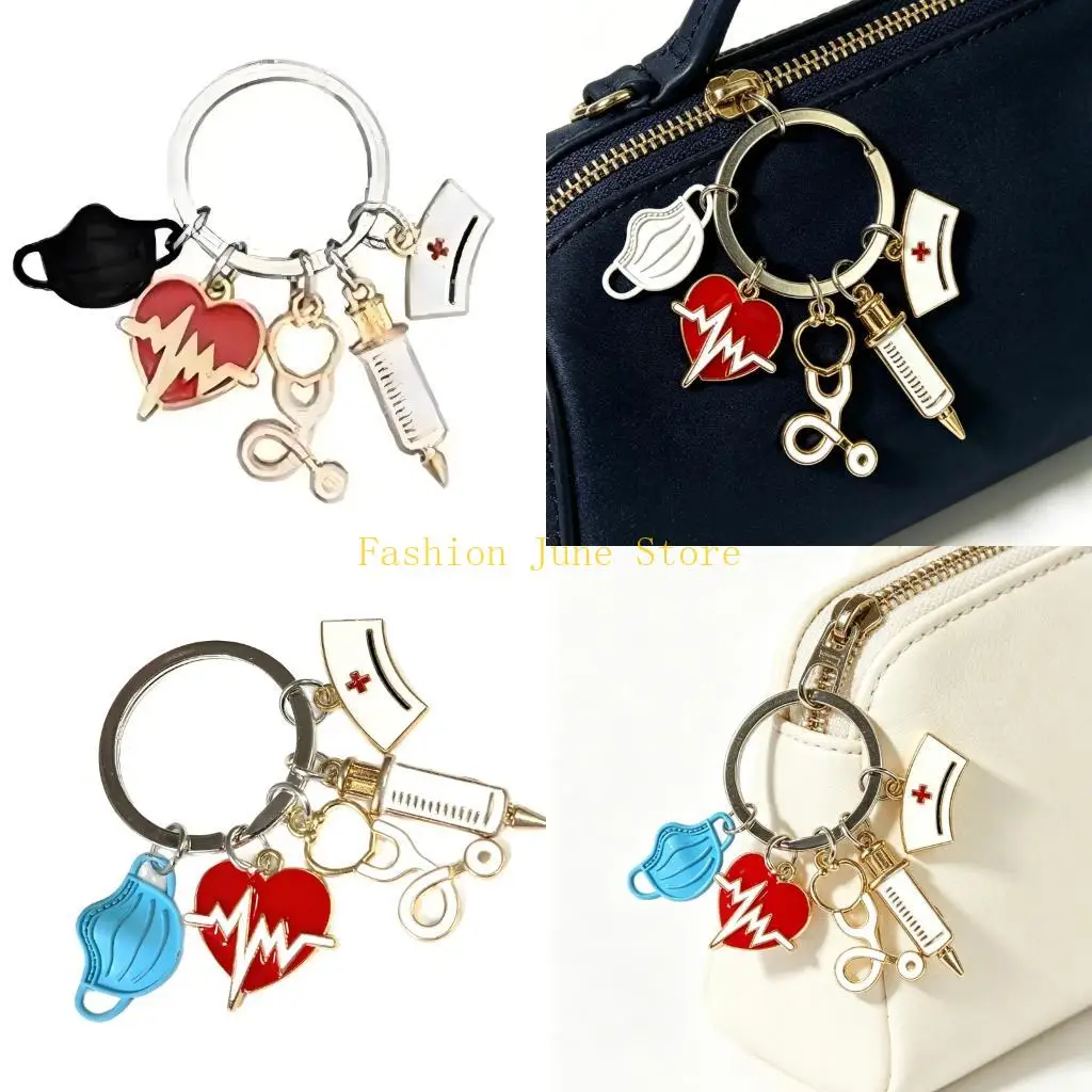 N5KA Nurse Doctor Accessory Keychain with Healthcare Pendants, Alloy Split Ring for Keys, Bags and Work Pouches Daily