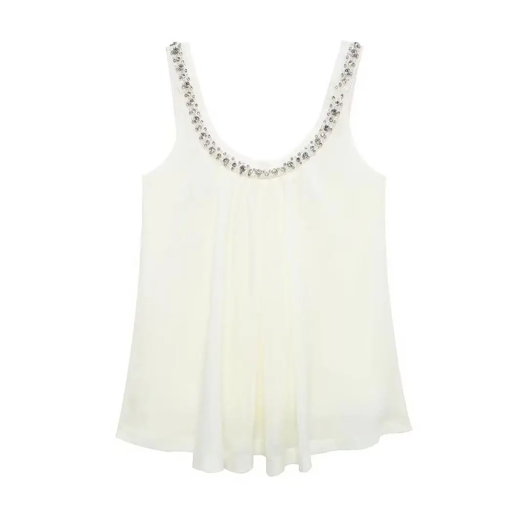 

KONDALA 2024 Summer Women Casual Solid Tops Beading Draped Sleeveless Ladies CAMIS Streetwear Folds Fashion Women Vintage Tops