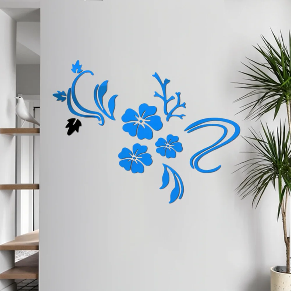 Decorative Acrylic Flower Vine Mirror Wall Sticker 3D Adhesive Art Mural For Living Room Bedroom Wall Background