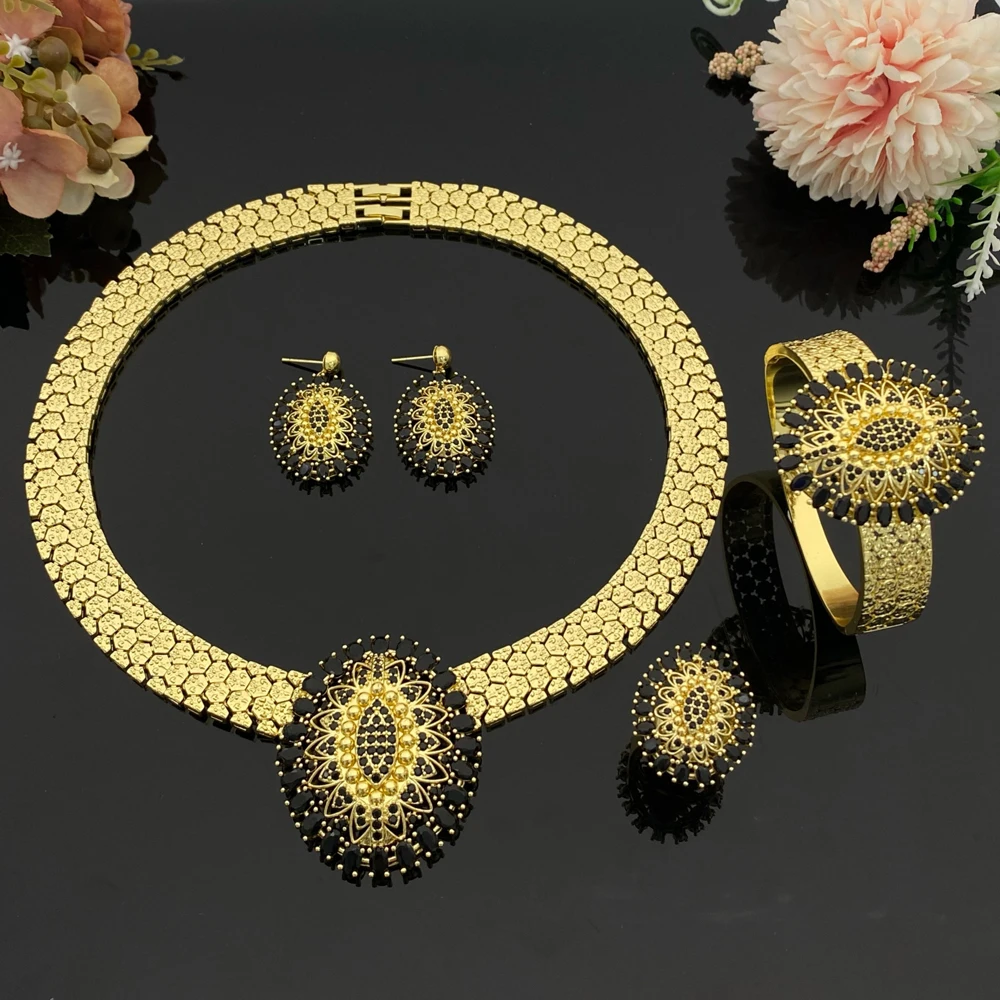

Flora 4Pcs Copper Plated Jewelry Set for Women Gift - Christmas Valentine's Day Necklace Earrings Bracelet with Premium Gift Box