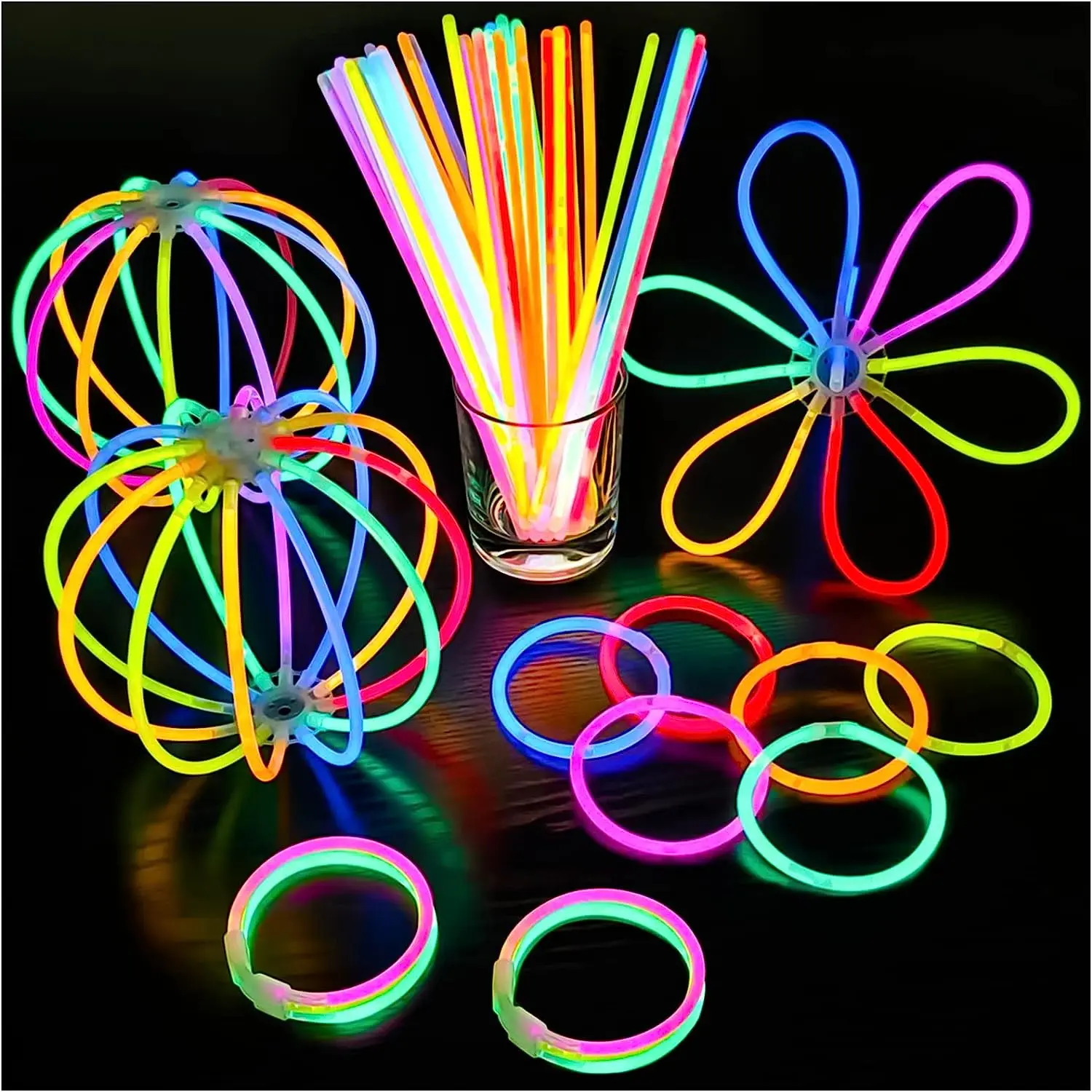 Pack De 100 Pulseras Luminosas Fluorescentes Con 100 Conectores – 7 Colores Brillantes, Duración De 8-12 Horas, Ideales Para Bodas, Cumpleaños Y Fiestas