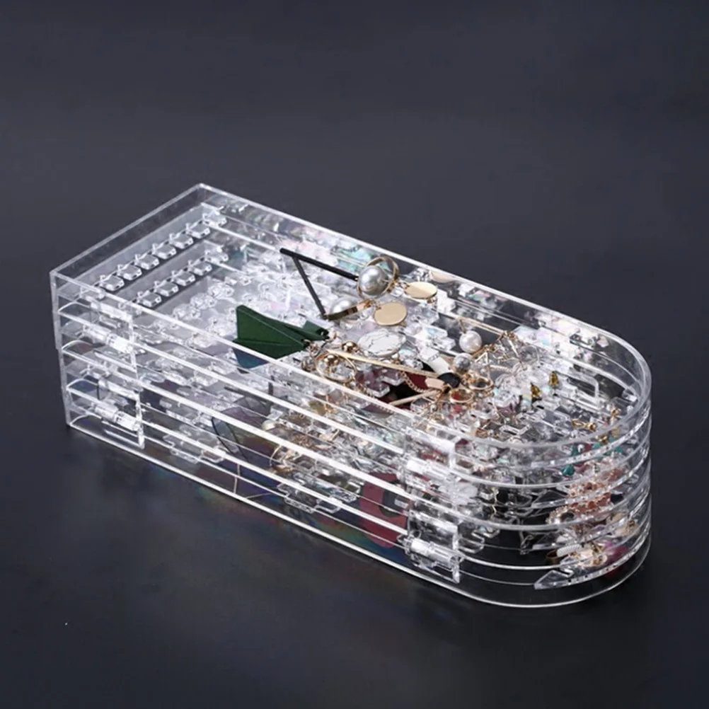 

Earring Rack Folding Plastic Stand Four Parts Transparent Jewelry Holder Display Organizer Store Home Business Use Dust Free