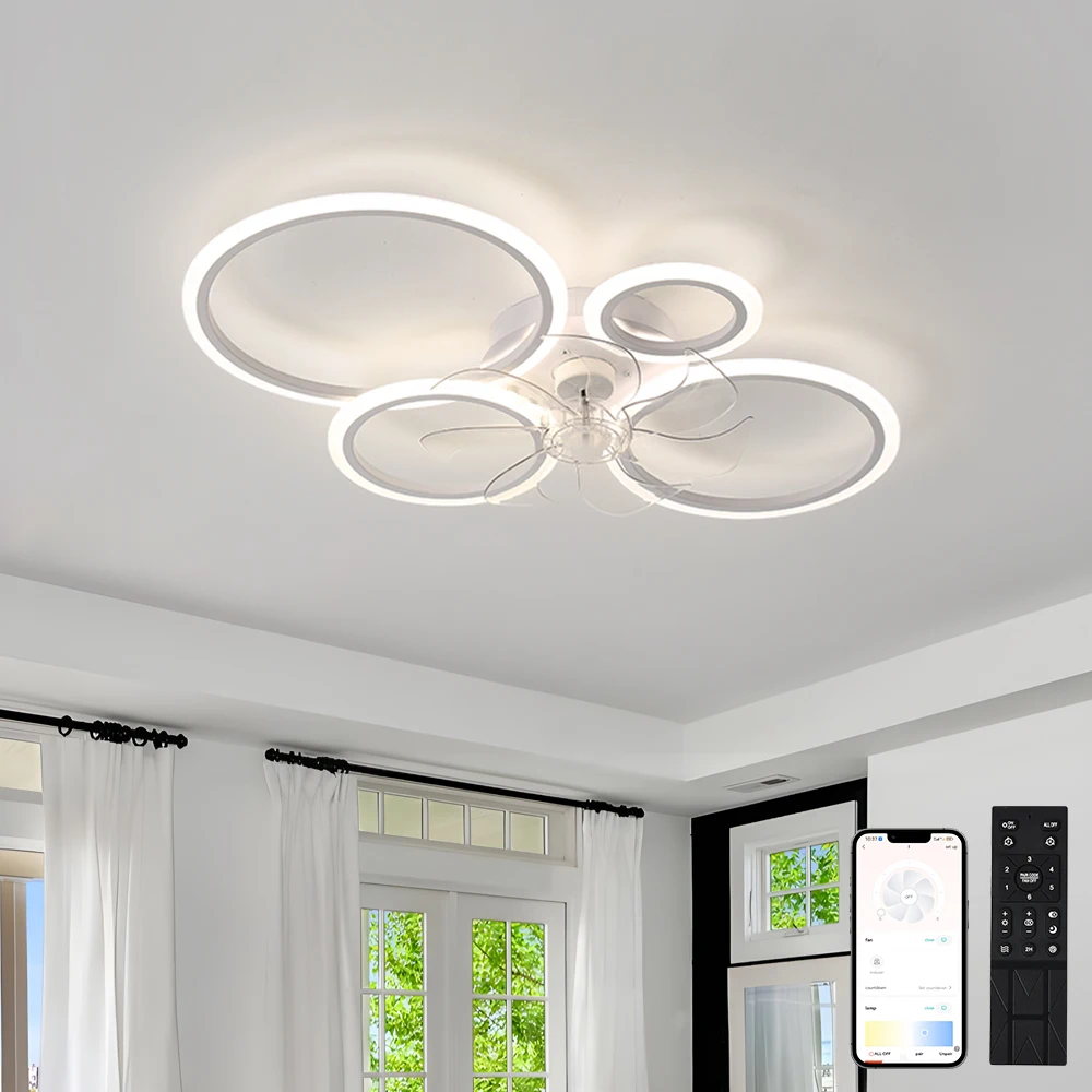 Led Low Noise Ceiling Fan Chandelier Living Dining Table Room Bedroom Kitchen Lights Black White Home Decoration Lamps Fixtures