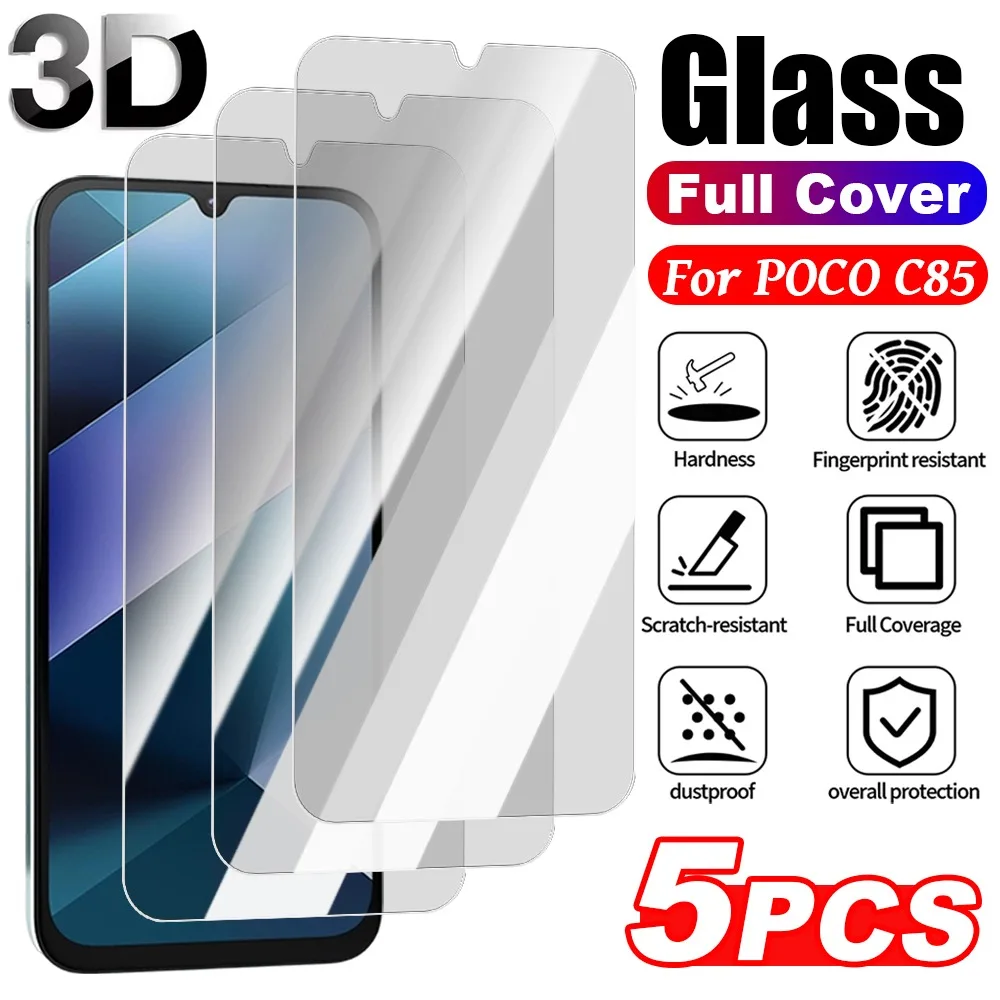 

1-5 шт. закаленное стекло для Xiaomi POCO C85 Clear HD с защитой от царапин, полное покрытие, защитная пленка премиум-класса, защитные аксессуары