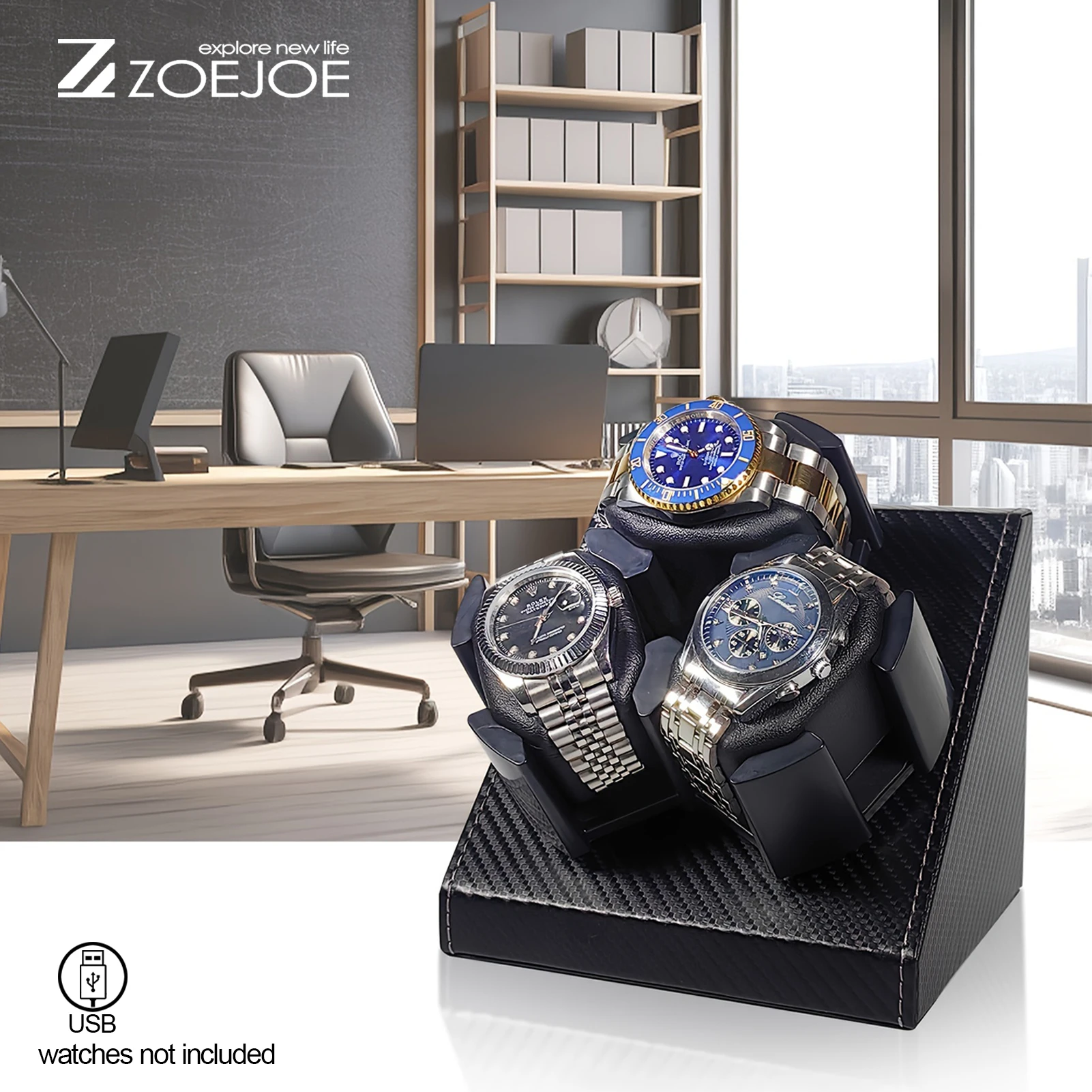 ZOEJOE 3 Slots Automatic Watch Winders Pu Leather USB Cable Low Noise Watch Winder With Adjustable Watch Pillow Holiday Gifts