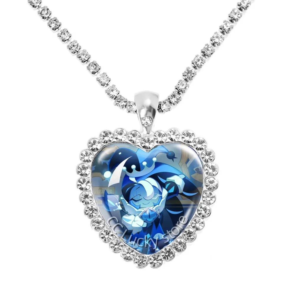 25mm Heart Shaped Necklace With Diamonds Game Cookie Run Kingdom Ancient Beast Shadow Milk Cookie Handmade Accessories Fan Gift