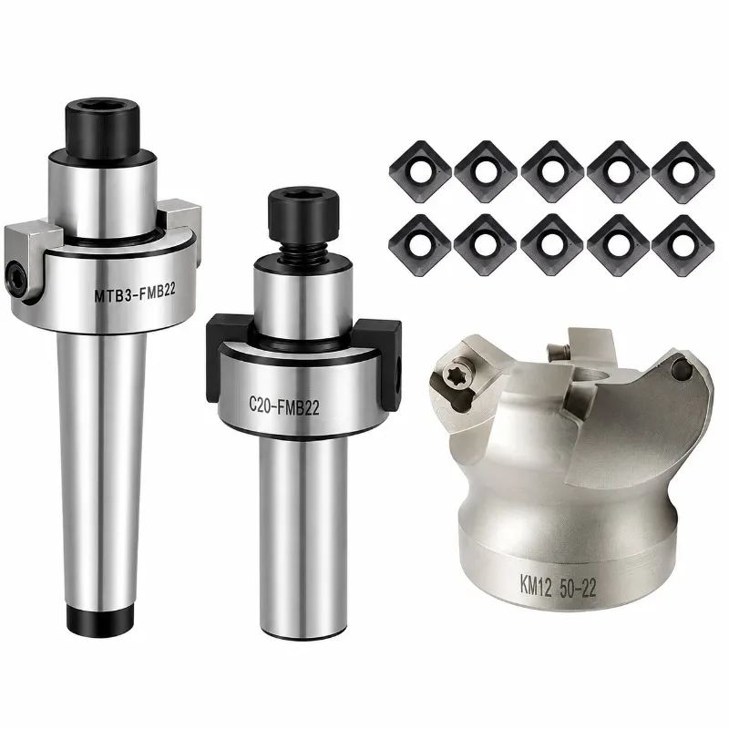 KM12 50mm 45 Degree Face Milling Cutter Head SEHT1204 Insert C12 C16 C20 R8 MT2 MT3 MT4 FMB22 CNC Mill Tool Holder