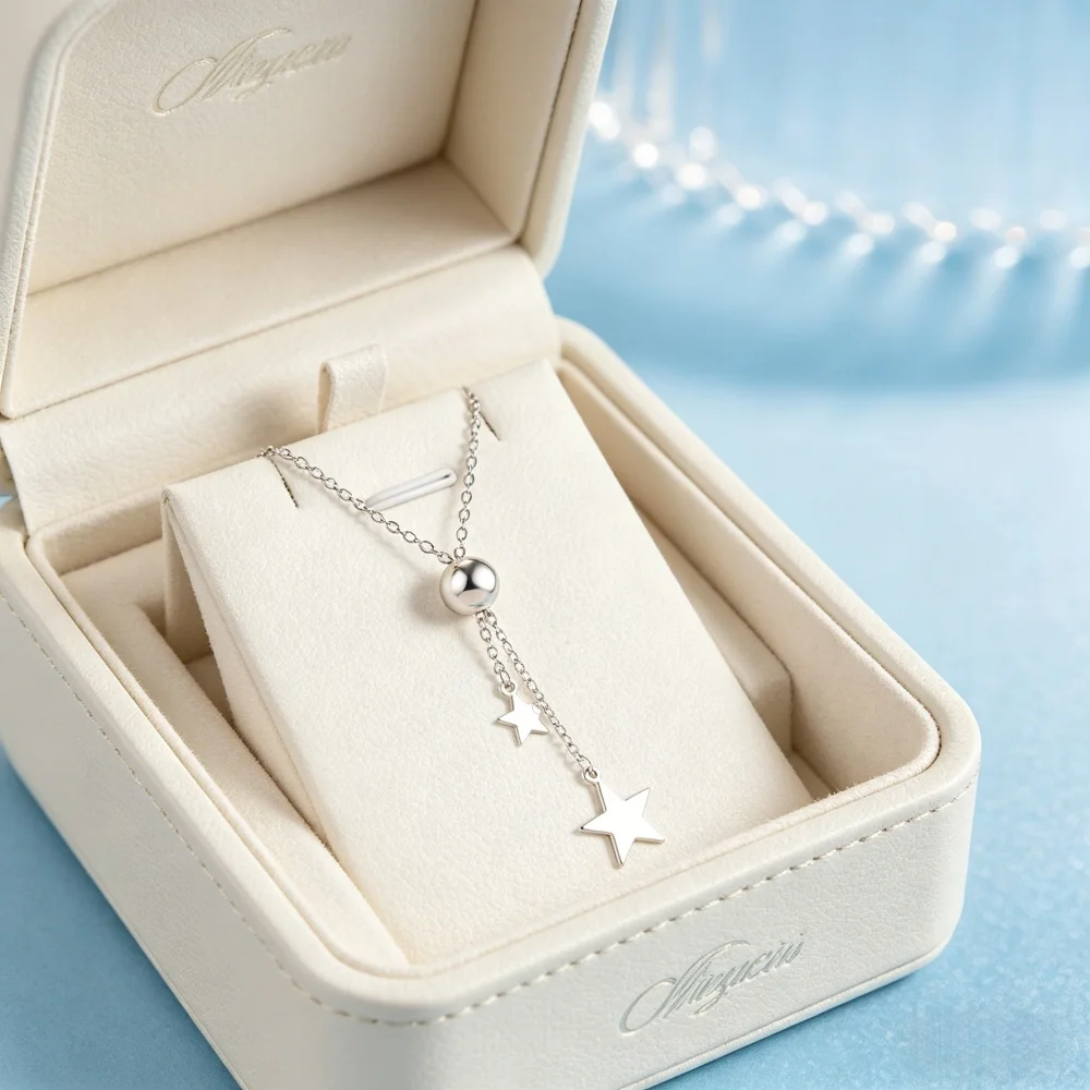 925 Sterling Silver Star Tassel Necklace for Women, Simple Ball Chain Adjustable Long Pendant Necklace, Fashion Jewelry Gift
