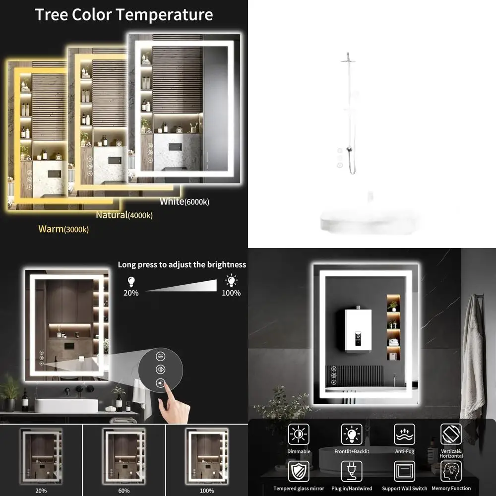 

24x40 LED-Illuminated Bathroom Mirror with 3 Color Options, Anti-Fog and Dimmable for Vanity, Bathroom, Entryway, Living Room
