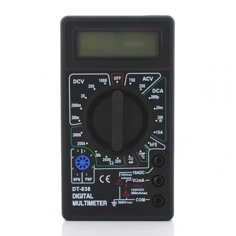 DT838 Digital Multimeter with Temperature Probe 750/1000V DC AC Voltage Current Resistance Tester Amp Ammeter Voltmeter OhmDiode