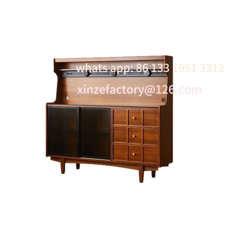 

Customizable French side cabinet integrated against the wall, living room locker, retro solid wood storage locker, rock slab win