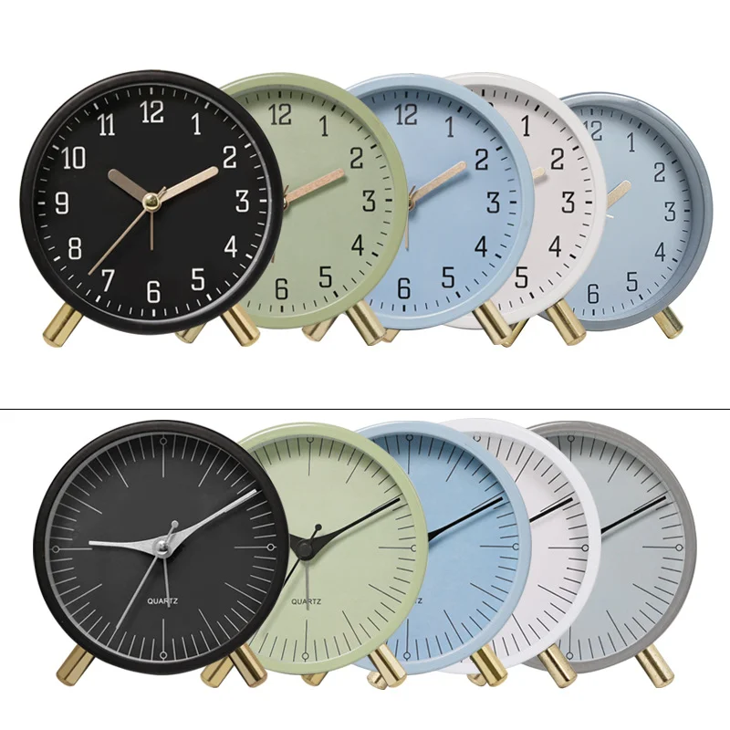 4 Inch Silent Quartz Table Clock With Backlight AA Battery Powered European Alarm Clock Metal Needle Bedroom Decor Clock