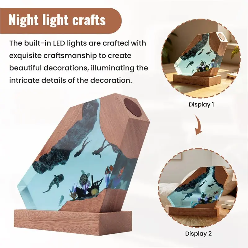 B50C Undersea Resin Lamp Whale Turtle Human Diving Night Light Home Gift Office, Desk Bedroom Decoration Night Light