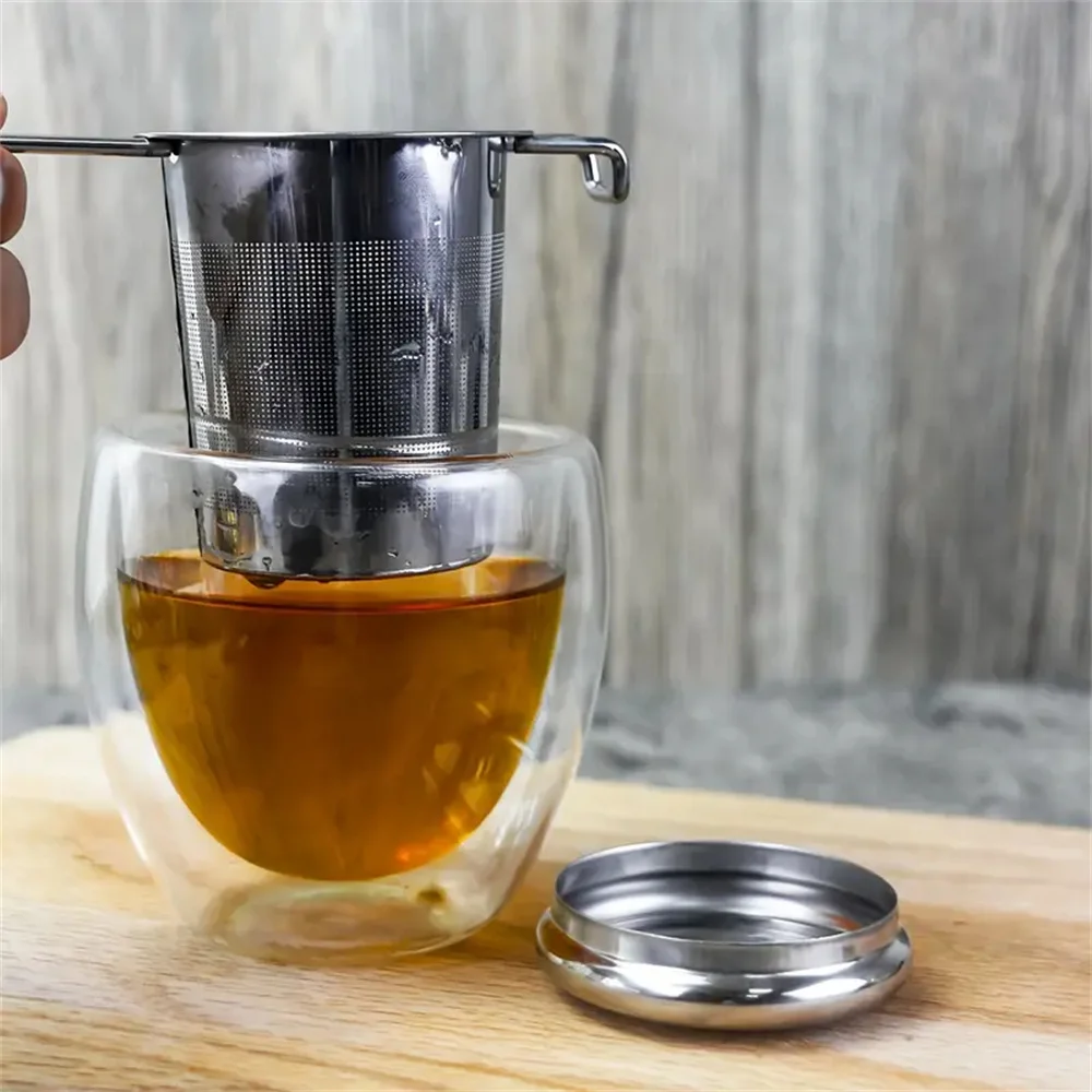 1pc Premium Stainless Steel Tea Filter Extended Folding Handle, Loose Tea Drainer with Lid,Anti-Scald Multi-Purpose Tea Strainer