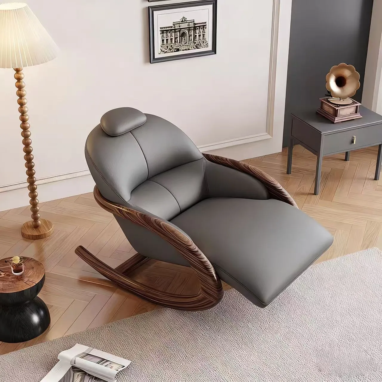 Ebony rocking chair, lunch break lazy sofa chair, high-end solid wood rocking chair in the living room