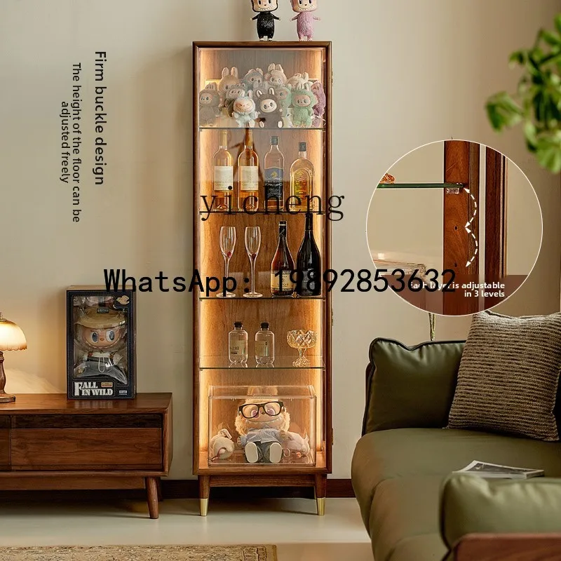 

Display Cabinet Solid Wood Wine Cabinet Transparent Model Cabinet Glass Display Side the Wall Figure