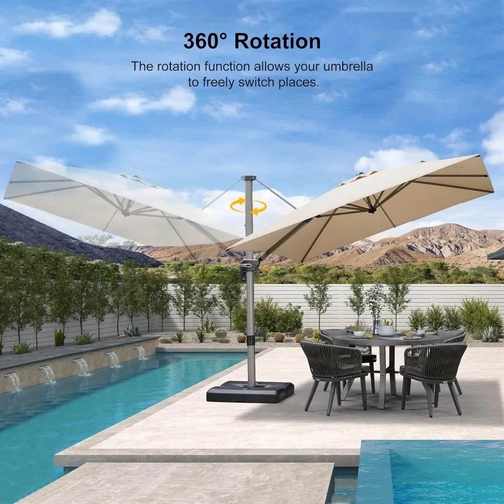 Patio Umbrella with Base Included, 9ft Outdoor Aluminum Cantilever Umbrella with 360° Rotation, Aluminum Large Offset