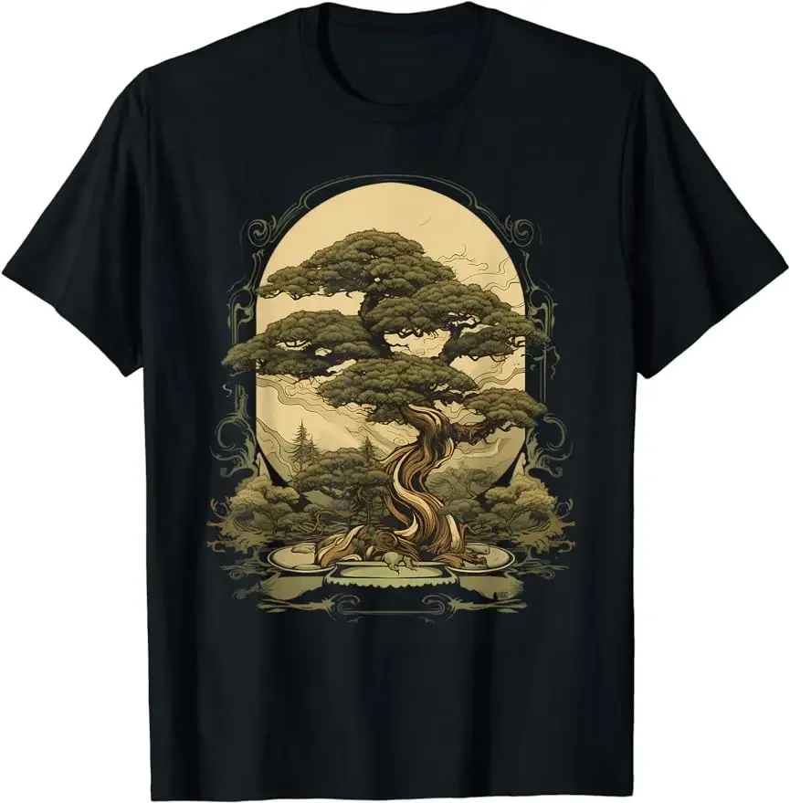 2024 Summer New Horticultural Art Bonsai Tree T-shirt Trend Casual Retro Shirt