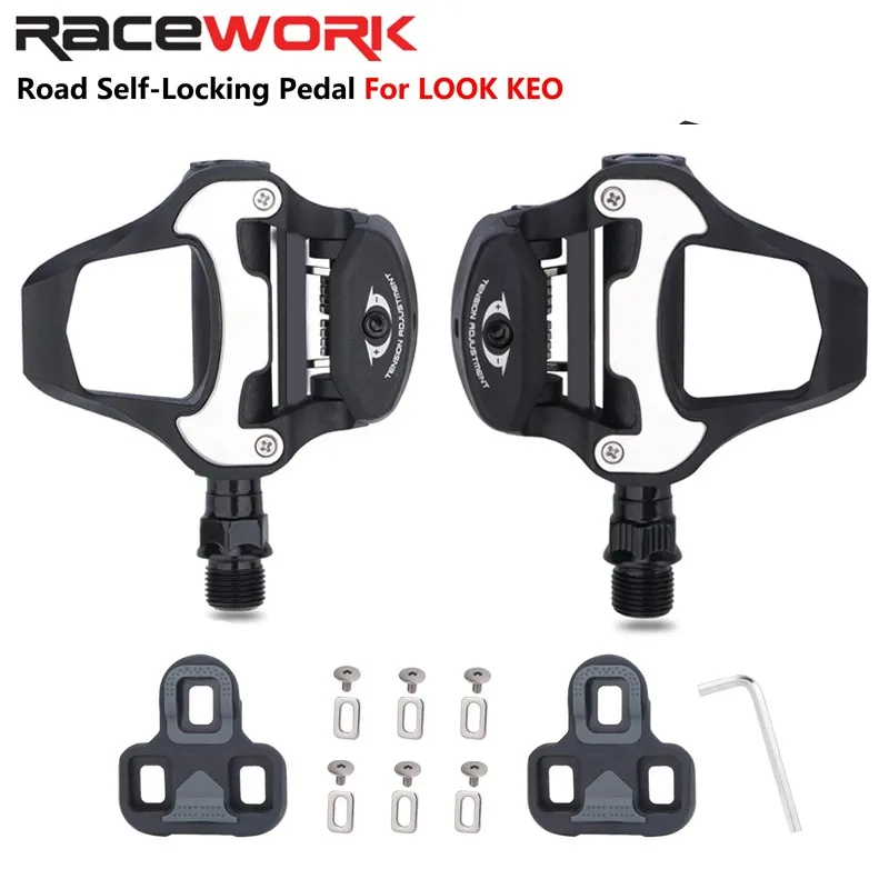 

RACEWORK Clipless pedals For LOOK KEO system Road bike pedals Self-Locking with Cleats Cycling Bearing anti-slip mtb pedal
