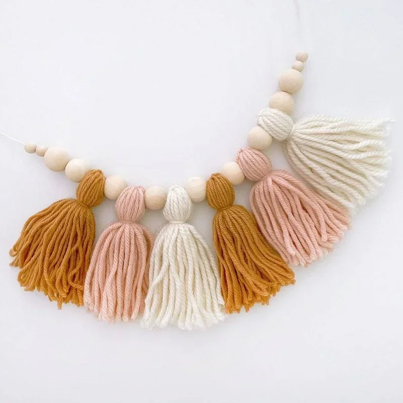 Chic Tassel Garland Various Styles Pom Garland Eco-friendly Decorative Wood Beads Pastel Banner