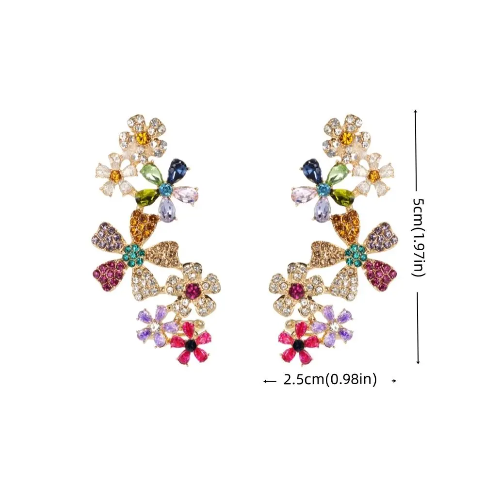 Elegant Sweet Rhinestone Flower Earrings Hollow Out Ear Jewelry Shining Flower Earrings Colored Ornaments Sweet Ear Clips Women