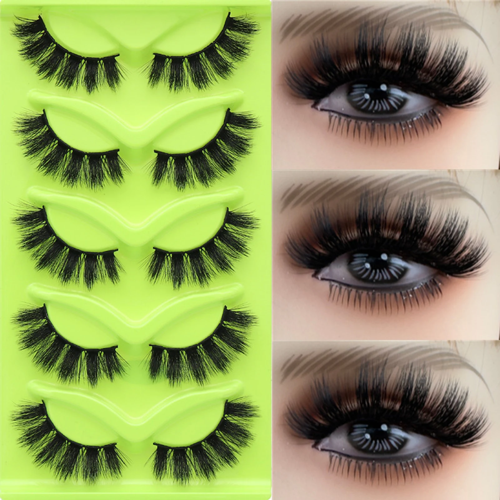 5 أزواج الثعالب الطبيعية تطول الرموش الصناعية كامل قطاع عيون القط سميكة لاش ثلاثية الأبعاد متعدد الطبقات الشباك تأثيري Wispy الرموش