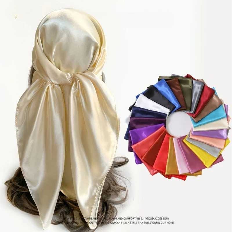 

90*90cm Luxury Brand Silk Scarf Women Satin Solid Color Hijab Scarves Muslim Pareo Bandana Female Shawl Wrap Headband Foulard