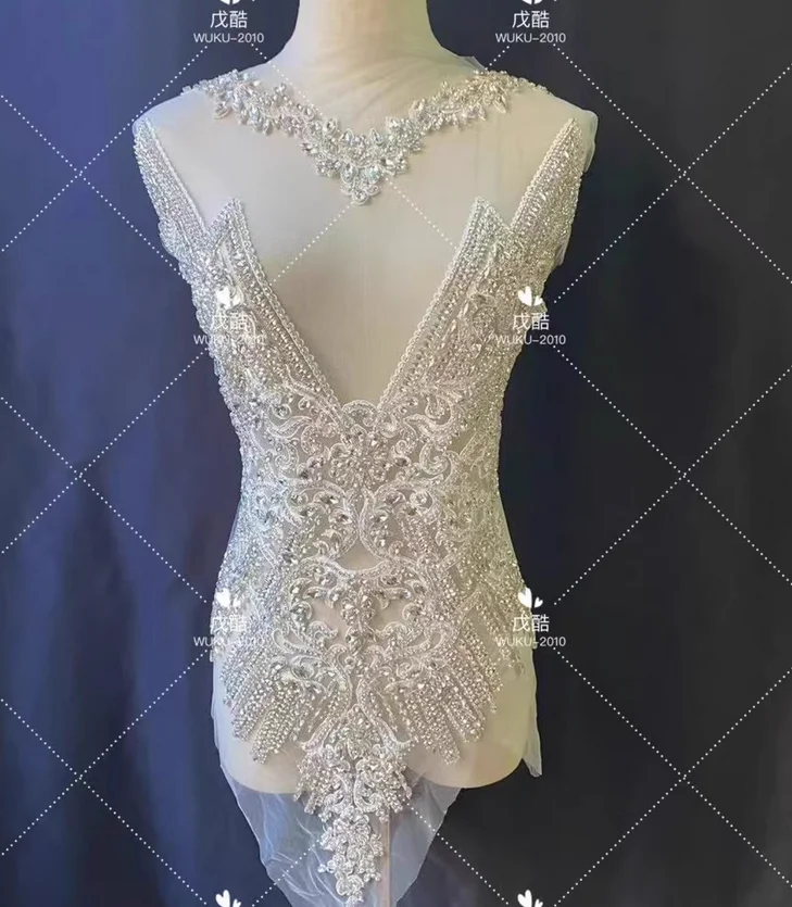 Large-scale handmade beading rhinestone lace applique wedding dress performance clothes diamond diamond drill piece