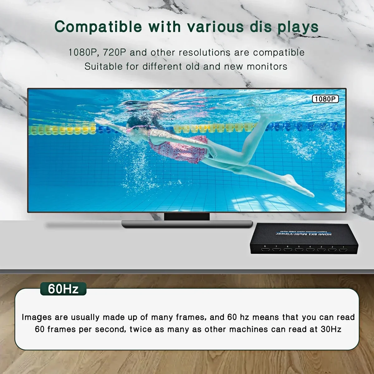 4K 8x1 HDMI Multiviewer Multi Channel Video Multiplexer Screen Seamless Switch for PS4 Camera Laptop PC To Monitor TV Projector