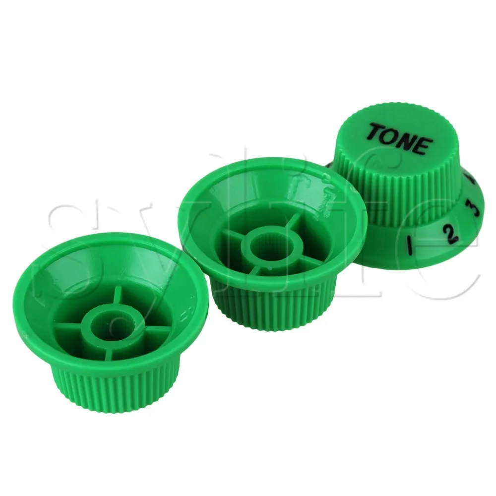 3pcs Green 1 Volume 2 Tone Plastic Electric Guitar Bell Hat Knobs 5.5mm Dia Hole