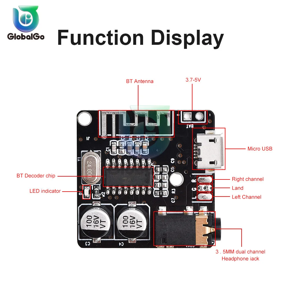 VHM-314 Bluetooth Audio Receiver Board Bluetooth 5.0 MP3 Lossless Decoder Board Wireless Stereo Music Module DC3.7-5V