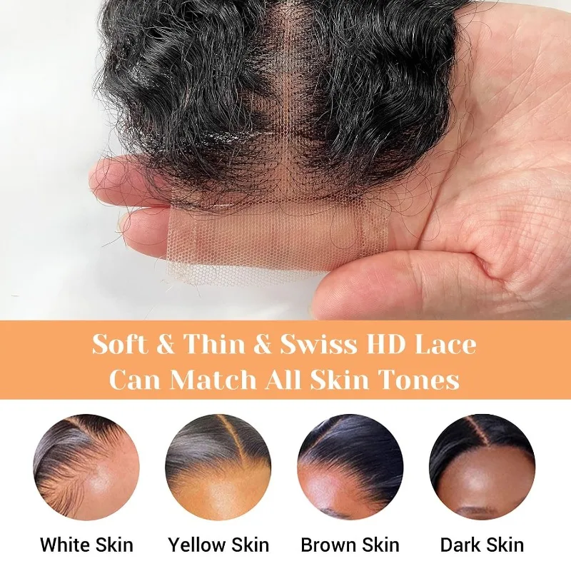 20 Zoll burmesisches lockiges 2x6 HD transparentes Spitzenverschluss-Mittelteil aus brasilianischem Remy-Echthaar mit Babyhaar in natürlicher Farbe – Detail 4