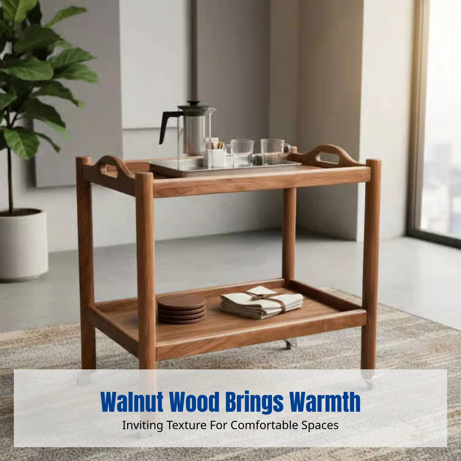 

Мобильный приставной столик из орехового дерева, прочная чайная тележка на колесиках, многофункциональная тележка для хранения для дома