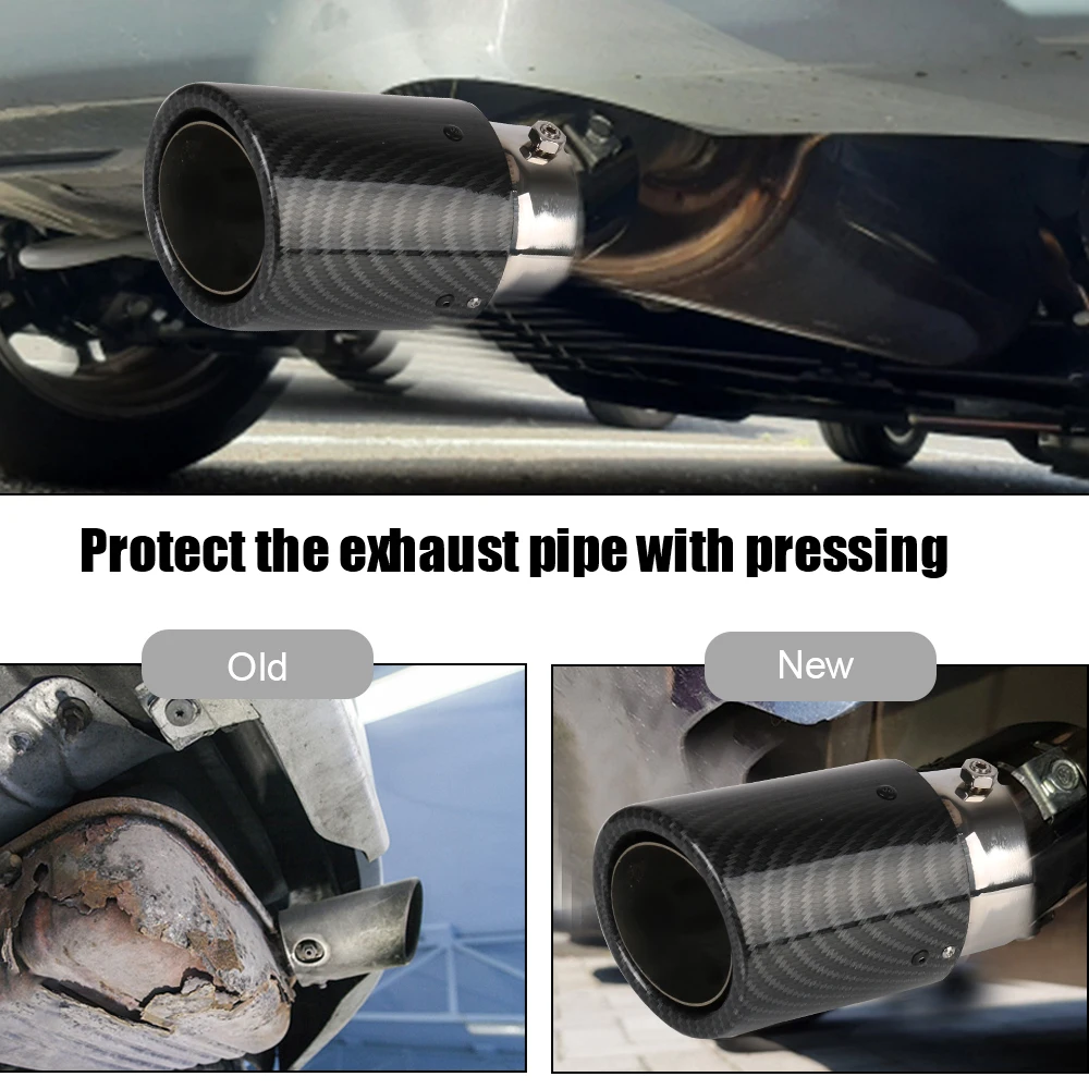 Car Exhaust Pipe Muffler Flaming Luminous With LED Flashing Decorative Light Motorcycle Tail Vent Carbon Fiber Universal 63-65mm