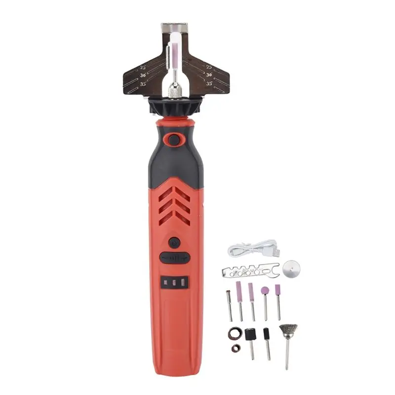 

ABXF-Handheld Chainsaw Sharpening Kit Red Chain Saw Sharpen Tool Set DC3.6V Cordless Saw Sharpener Kit Chain Saw Sharpen Tool