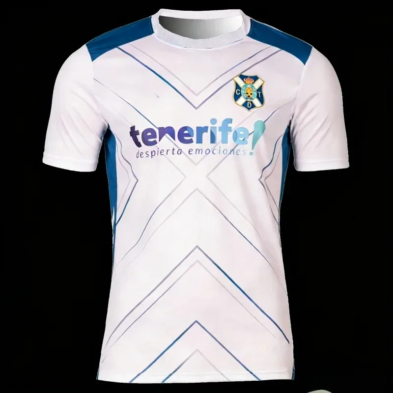Camiseta Deportiva de Manga Corta con Diseño del Equipo de Tenerife 2026, Blanca con Rayas Azules y Diamantes, para Fitness, Entrenamiento, Deportes al Aire Libre, Running y Uso Diario