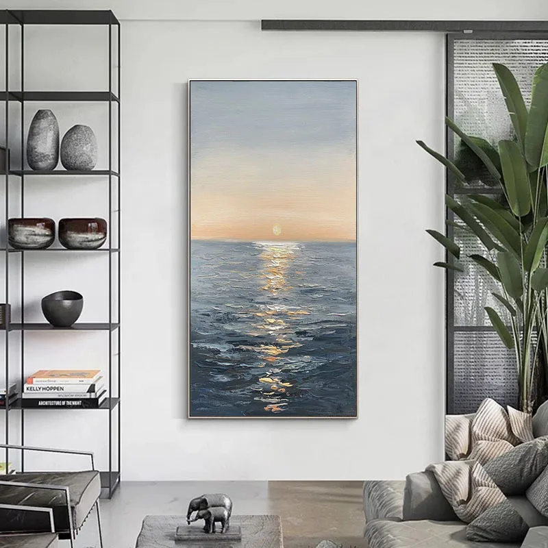 Hand painted oil painting, living room background decoration, porch, vertical plate, modern painting