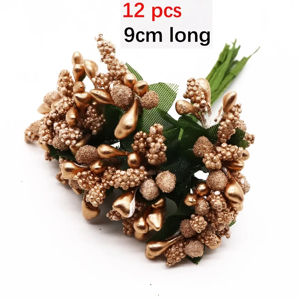 6/10/12/20/24/200pcs Goud Gemengde Hybride Bloem Cherry Meeldraden bessen Bundel DIY Cake Kerst Bruiloft Geschenkdoos Kransen De