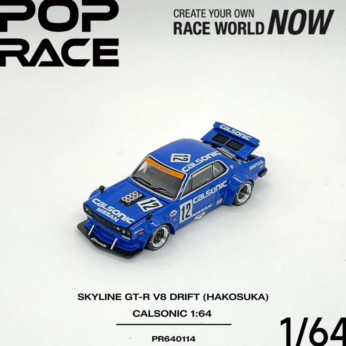 Pop Race 1:64 Skyline GT‑R V8 Drift Hakosuka Calsonic Open Hood & Trunk PR640114 Collectible Model Vehicles Alloy In Stock