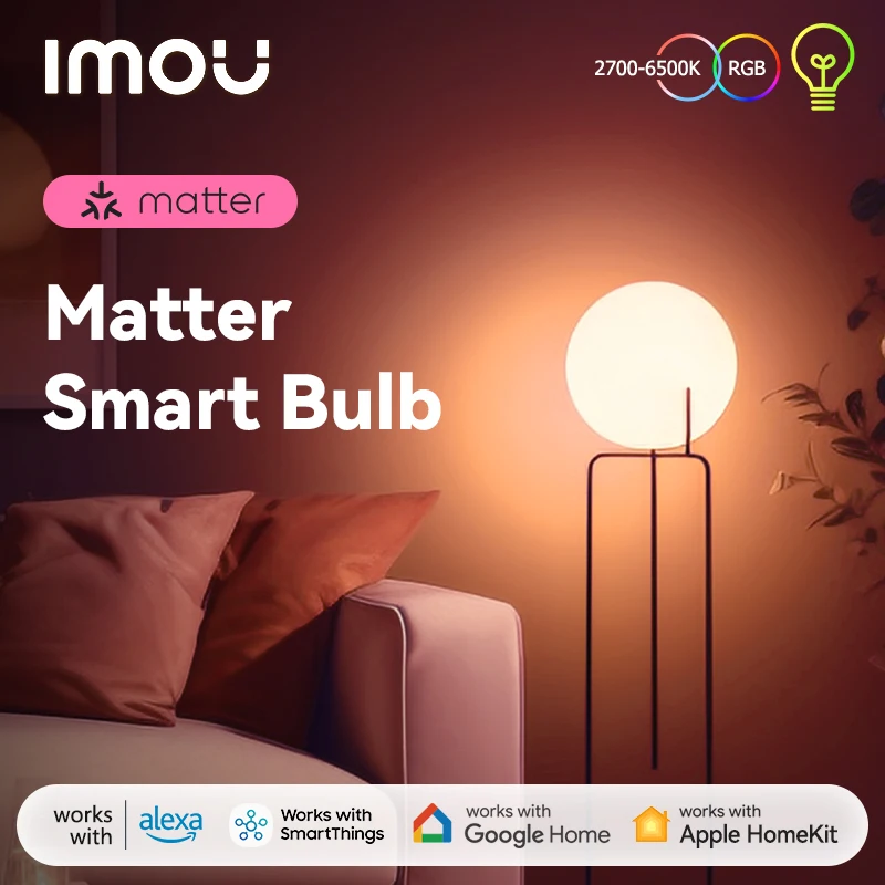 

IMOU Tuya Matter WiFi Умная лампа с регулируемой яркостью Светодиодный светильник 16 миллионов цветов RGB E27 Свеча Лампа Голосовое управление Alexa Google Home