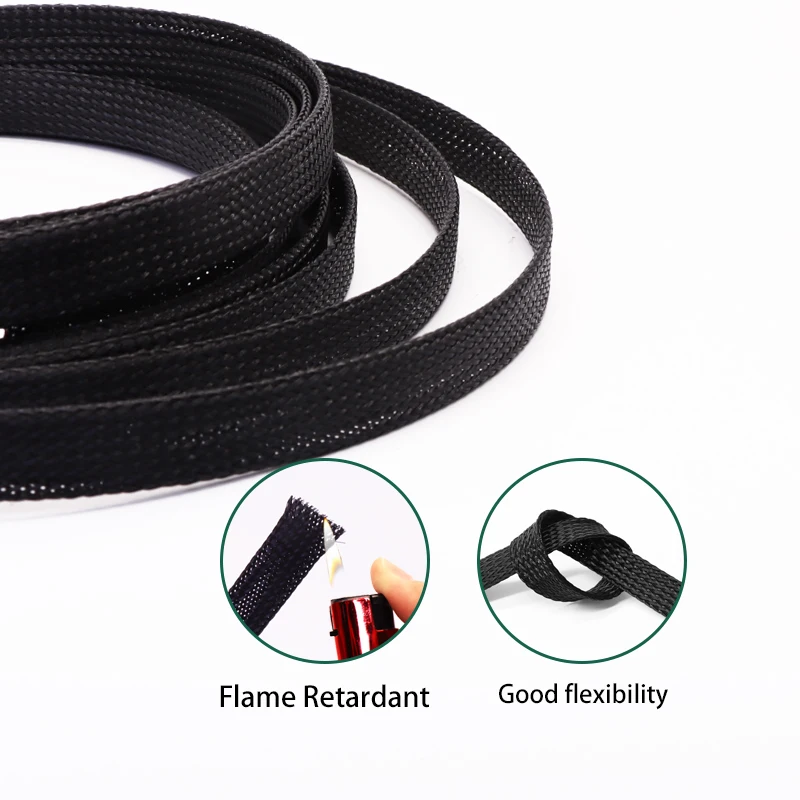 5M/10M PET Expandable Braided Cable Sleeving 4-60mm Cable Protection Black Nylon High Density Tight Insulation Wire Sheathing