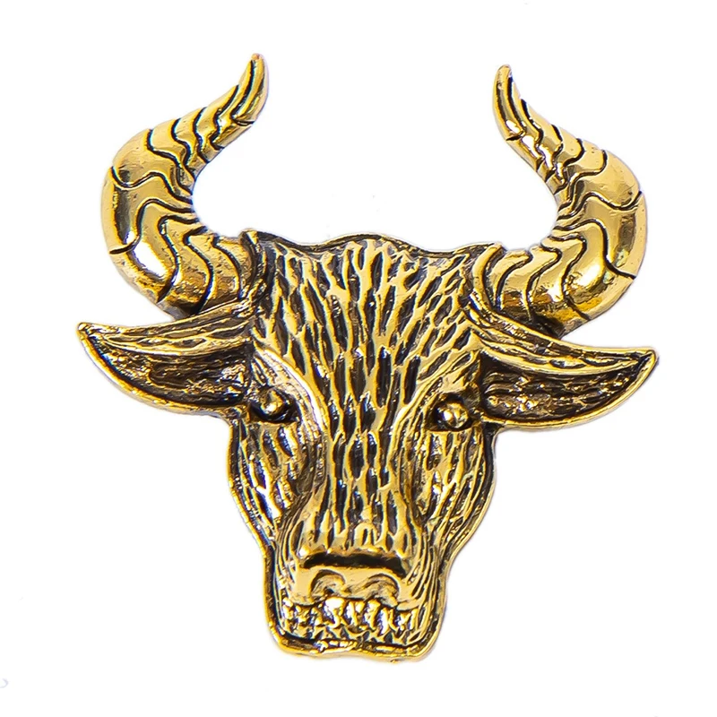 Vintage Bull Head Brooches for Women and Men Chinese Ziodiac Cattle Brooch Pin Cow Jewelry Gold