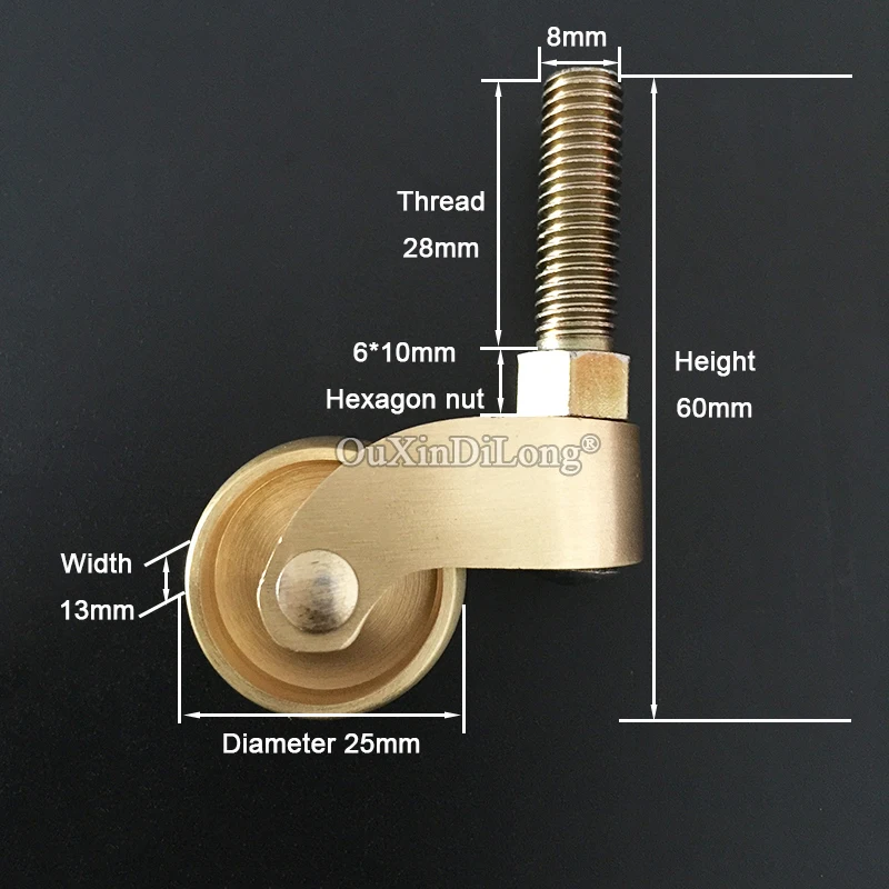 Brand New 4PCS 1'' Solid Brass Casters Table Chair Sofa Couch Feet Castors 360° Swivel Furniture Rollers Smoothly Moving Wheels