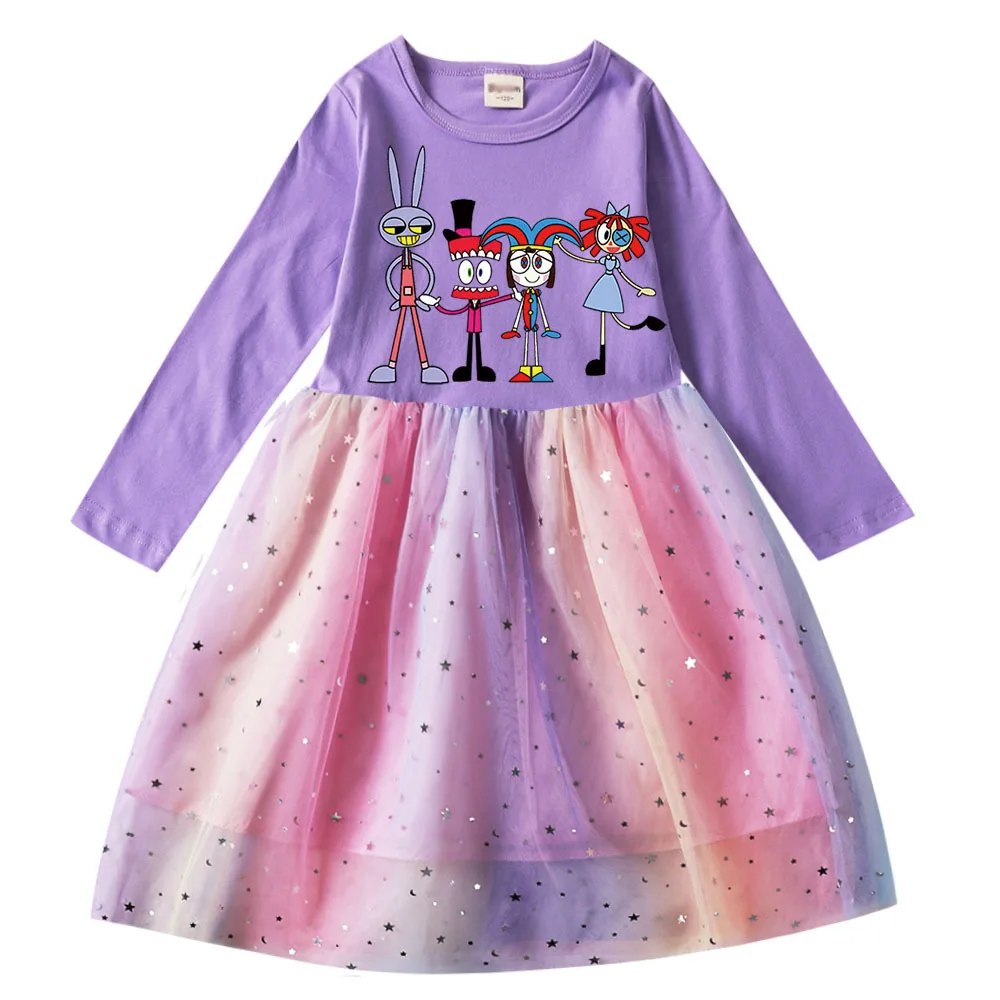 Kids Dress Girls Cartoon The Amazing Digital Circus Princess Dresses Long Sleeve Clothes Baby Children Birthday Party Vestidos