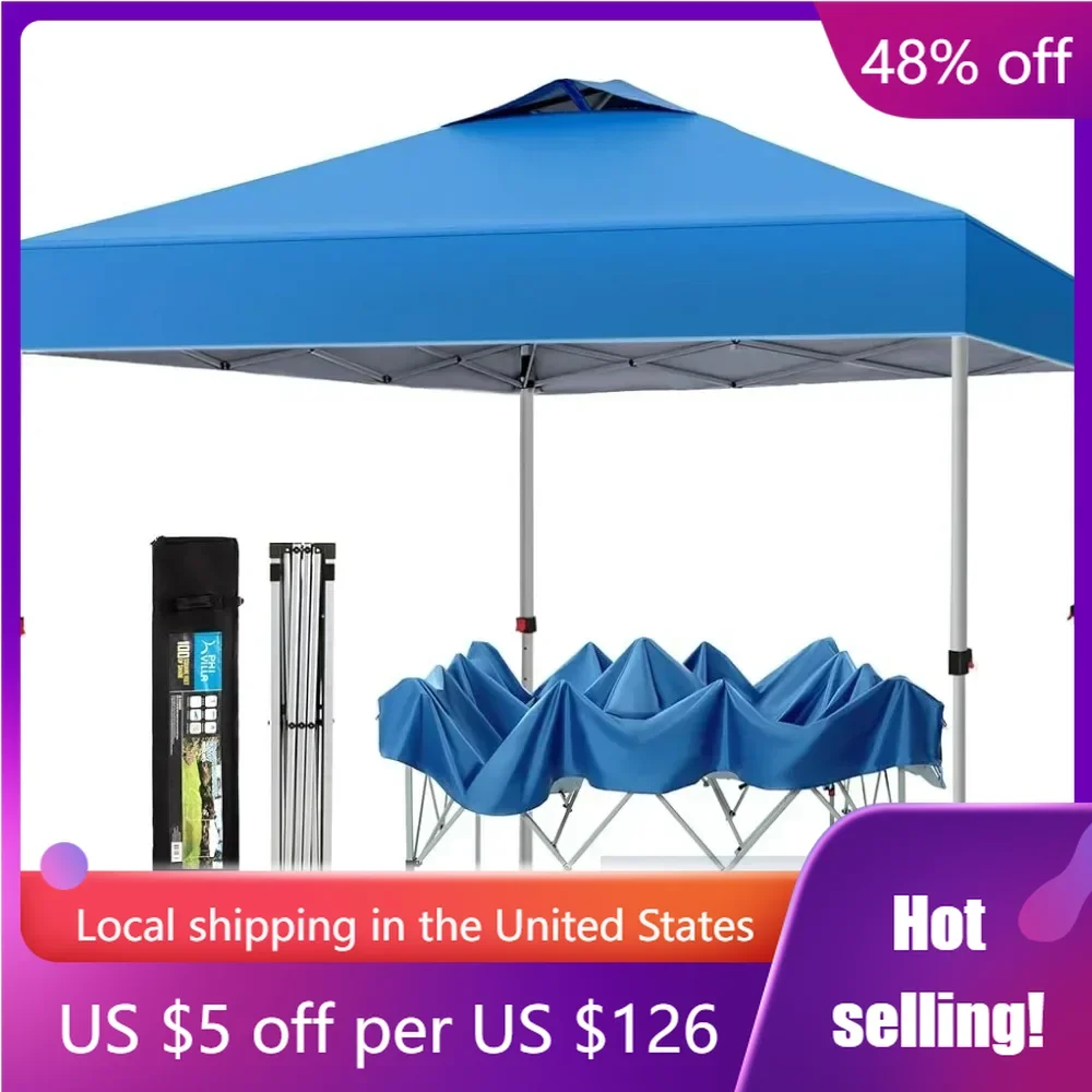 

Camping Campaign Houses Outdoor Pop Up Canopy 10'x10' Tent Camping Sun Shelter-Series Party Tent 100 Sq. Ft of Shade (Blue) Mesh